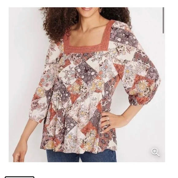 Maurices Crochet Trim Babydoll Floral Boho 3/4 Sleeve Patchwork Design Blouse 1X - Picture 12 of 12